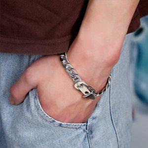 [제이큐]남성 벨트 체인팔찌 액세서리 은팔찌 실버 20cm