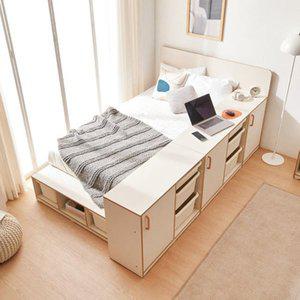 [자르파라]심플 크림엣지 파티션 발판 수납형 학생용 슈퍼싱글 벙커 침대세트/ 좁은방 더블 베드