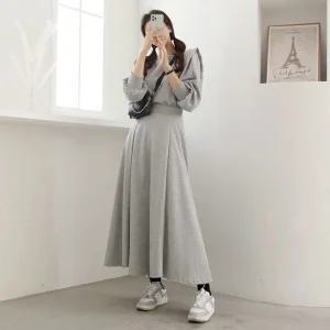 [유야]여성 면 무지 퍼프 맨투맨 롱스커트 세트 -FSST0033- 봄 가을