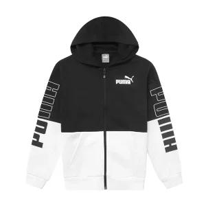 푸마 파워 컬러블록 플리스 여성 기모 후드 집업 블랙 676346-01