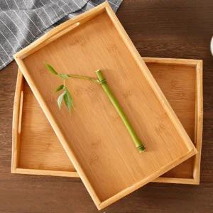 대나무 사각 손잡이 우드 트레이 카페 후식 디저트 나무 쟁반