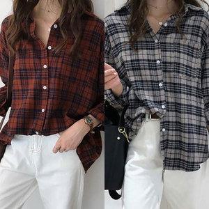 로로비 여자 체크 남방 셔츠 여성 기본 블라우스 봄 가을 LS0480