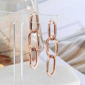 18K 클립 체인 드롭 귀걸이 원터치 롱 볼드 럭셔리 여자 친구 선물 할러리