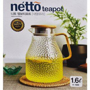 [제이큐]네토 엠보 내열유리 티포트 녹차 주전자 1.6리터
