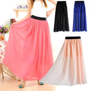 연예인 쉬폰 여성 스커트 롱 플리츠 플레어 여름 치마 허리밴딩 a라인 롱스커트