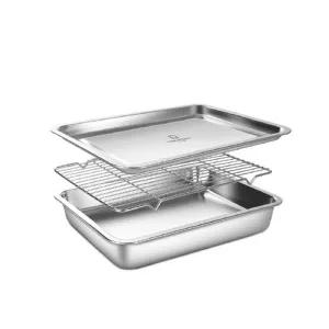 [바겐슈타이거] 스텐 사각 트레이 3종세트 No8 깊은형 쟁반 밧드 돈까스 튀김 보관 용기