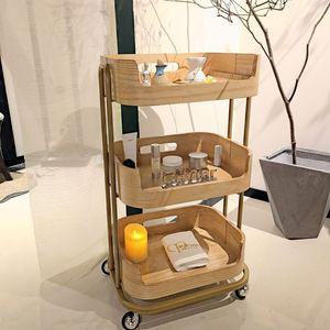 원목 트롤리 미용실 웨건 트레이 미용 카트 3단 이동식 스파 수납장