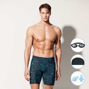 [4종세트] 베이직엘르 남성 네이비 5부 사각 패턴 실내수영복 BEZ-Y402N