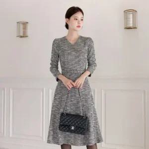 [시크라인] 디아젠 랩 트위드 플레어 벨트 원피스