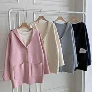 |CDJ5F45|루즈핏 에이라이 후드가디건 여자 겨울로브 하객룩