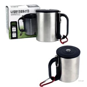 WSMALL 나침반뚜껑 이중등산컵 200ML 스테인리스컵 이중머그컵 손잡이스텐컵