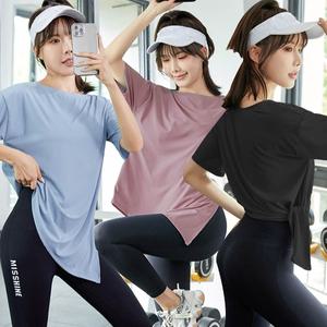 여성 스판 반팔 요가 필라테스 헬스 언발 티셔츠