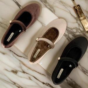 [옷자락]여자 겨울하객 털단화 진주 메리제인 플랫슈즈