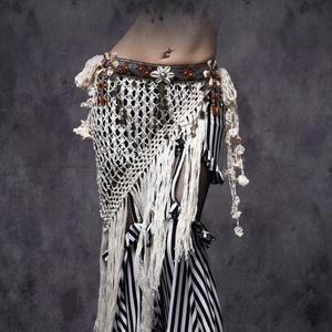 전문 밸리 댄스 쉘 부족 크로셰 벨트, 조정 가능한 골드 체인 동전 벨트, 집시 댄스 태슬 삼각형 힙 스카프