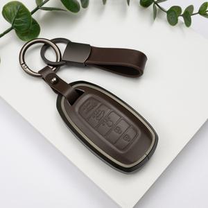 현대 5버튼 팰리세이드 그랜저IG 싼타페TM 아반떼CN7 코나 스마트키 차키 천연 가죽 케이스+가죽스트랩