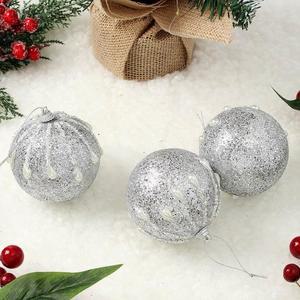 글리터 (진주드롭) 장식볼 3p(8cm) 로열실버
