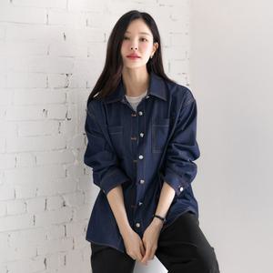 [시크라인] (~XXL까지) 에딘 루즈핏 스티치 데님 셔츠 봄 가을 오피스룩 데일리룩 캐주얼룩 모임룩 미시룩 빅사이즈