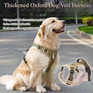 대형견 하네스 목걸이 카키 반사 조절식 옥스포드 천 애완 동물 래브라도 조끼 가슴 등 훈련 산책