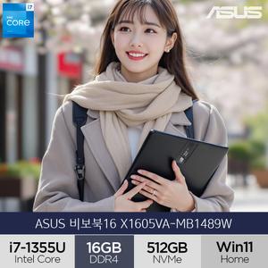 ASUS 비보북 16 X1605VA-MB1489W i7-1355U (16GB/512GB/WIN11) 사무용 인강용 주식용 노트북 (A)