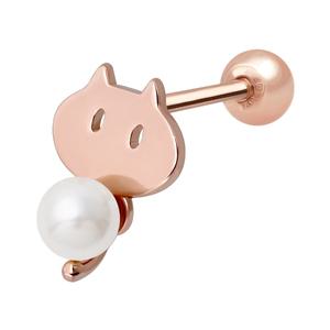 [라울스톤] 펄캣 14K 골드필드 핀 진주 고양이 로즈골드 피어싱