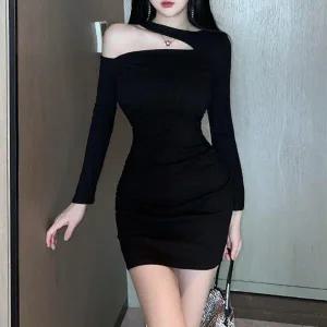 /옷자락 여자 사선 어깨트임 원숄더 홀복 숏원피스