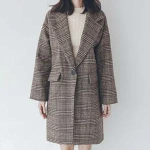 [오노마] ONM 루즈핏 체크패턴 모직 자켓 아우터 코트st 원버튼  23564552)