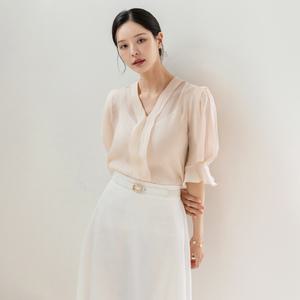 [시크라인] (~XL까지) 드마넬 쉬폰 프릴 진주 블라우스 여름 시스루 하객룩 오피스룩 데이트 모임 미시 빅사이즈