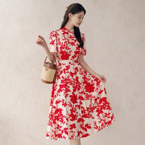 [시크라인] (~XXL까지) 오레닐 카라 퍼프소매 플라워 패턴 원피스 여름 리조트룩 휴양지 모임룩 데이트 빅사이즈