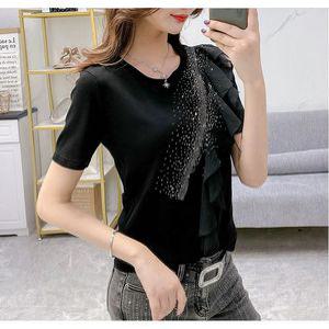 큐빅러플반팔 라인댄스복 라틴댄스복 상의 러플 브이넥큐빅반팔