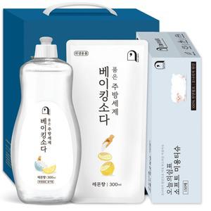 오늘의쉼표 세제 선물세트 답례품 베이킹소다 레몬 45호 (주방세제 2P+각미용티슈)