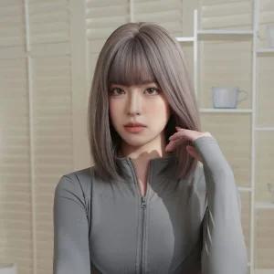 뿌이뿌이가발 헤이즈 스트레이트 풀뱅 C컬 생머리 애쉬 라벤더 그레이 차분 세련 시크 패션 화보 통가발