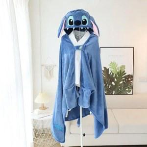 Miniso 애니메이션 스티치 외계인 만화 담요 웨어러블 망토 케이프 후드 두꺼운 플러시 플란넬 소파 친구 선물