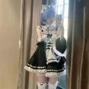 리제로 렘과 람 메이드복 코스프레 여성용 애니메이션 캐릭터 코스튬 풀세트