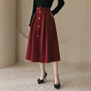 [시크라인] (~XXL까지) 타디안 코듀로이 뒷 밴딩 벨트 스커트 가을 데일리 롱스커트 캐쥬얼 출근룩 베이직 빅사이즈