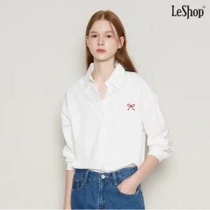 베이직 박시핏 리본 자수 긴팔 셔츠 (DP3BA050A)