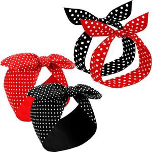 이슬리 4피스 폴카 닷 여성용 레드 블랙 레트로 반다나 할로윈 드레스 업 50년대 와이어 헤어밴드 빈티지 프린트 크리스마스