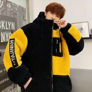 레터링 배색 후리스 아우터 커플 겨울 자수패치 (WFJSM84)