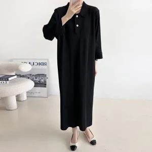 [하프클럽/]플리츠 원피스 자개 단추 카라 빅사이즈 롱원피스