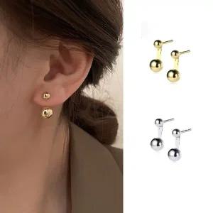 골드 실버 매털 더블 볼 귀걸이 이어링 S925 은침 알러지방지