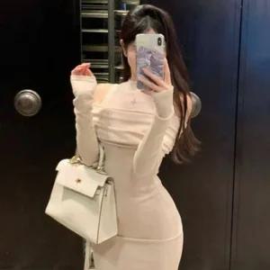 어깨트임 시스루 여성의류 슬림핏 이터 미니원피스 하