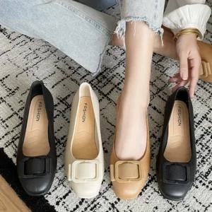 여성 사각코 앞 장식 포인트 부드러운 구두 단화 신발