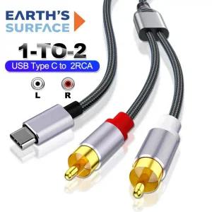Y젠더 Y잭 이어폰 마이크 헤드셋 USB C to 2RCA 오디오 케이블 Y Splitter TV 스피커 앰프 샤오미 노트북