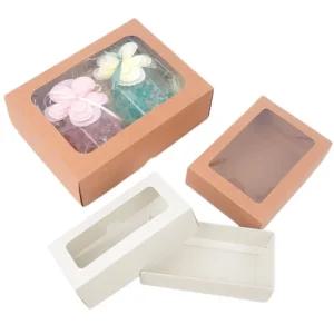 화이트 사각 선물용 투명창 흰색 크라프트지 종이 포장 박스 답례품 3구 비누 선물 상자 케이스 접이식 직