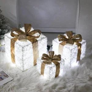 [아트박스]/플라워트리 크리스마스 LED 선물상자 대형 장식 3단 메이드 30cm