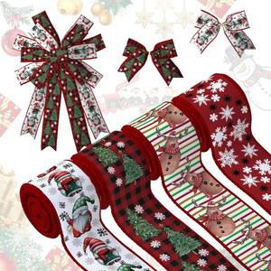 ZAWE 겨울 붉은코 순록 크리스마스 트리 놈 눈송이 와이어 리본 2.5인치 4롤 26야드 선물 포장 공예 화환 DIY 용품 활 장식 만들기