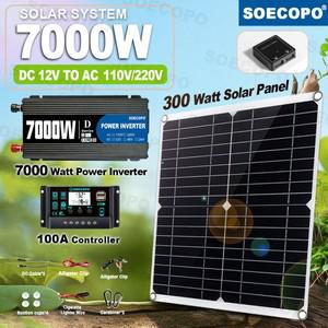 mppt 컨트롤러7000W 태양광 발전 키트 (100A 컨트롤러  300W 패널 포함) 가정/캠핑/RV/비상용 12V110V/220V
