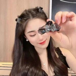 큐빅 크리스탈 공주 헤어 집게 핀 꽃 파스텔 러블리 화사 블루 곱창 헤어 머리 밴드 끈