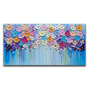 이카 아트 3D 페인팅, 캔버스에 손으로 그린 현대 추상 유화 거실용 그림 벽 장식 - 화려한 꽃 예술 24X48 인치