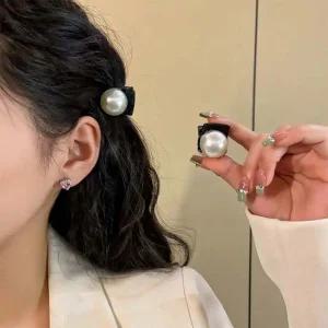 포인트 진주 헤어 머리 집게핀 주름 공주 왕 리본 러블리 클립 정리 헤어 머리 핀