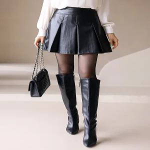 [스타일온미][스타일온미] 엔지나 레더 맞주름 플리츠 미니 치마 바지